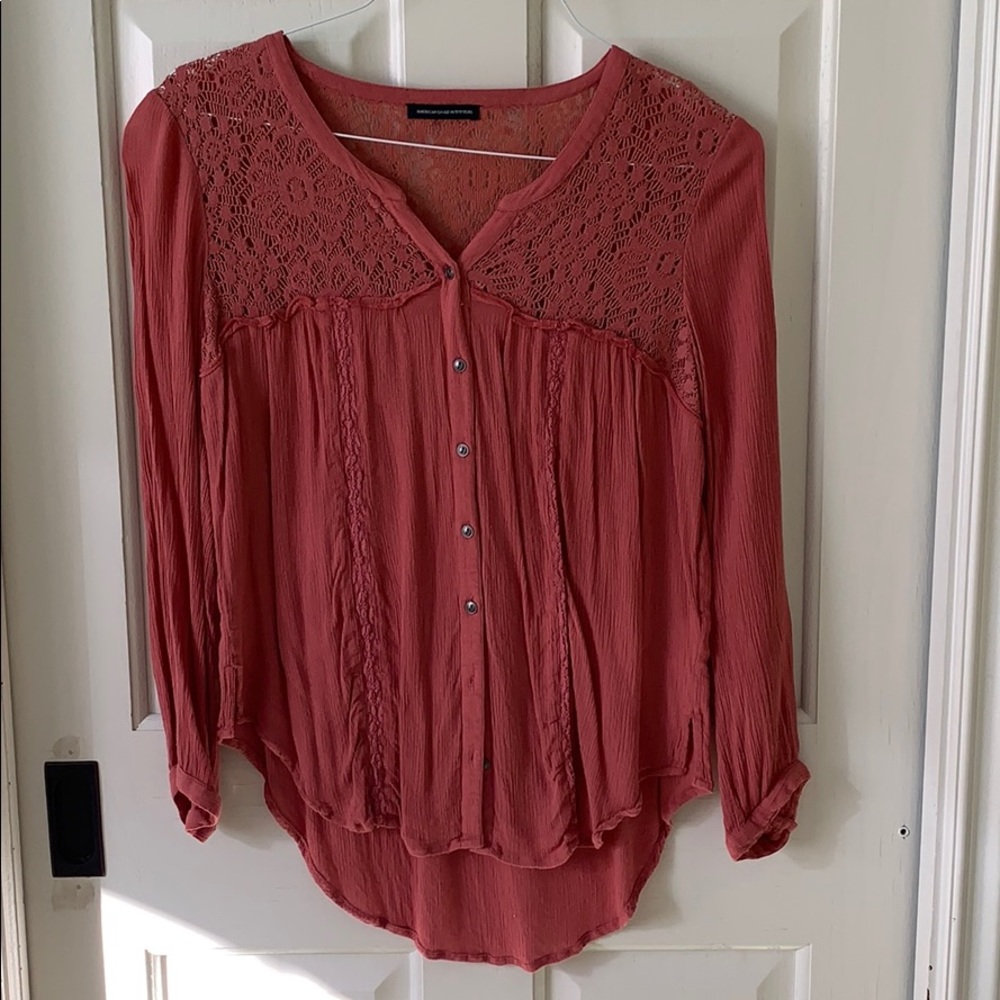 Mauve Blouse with Lace Detailing